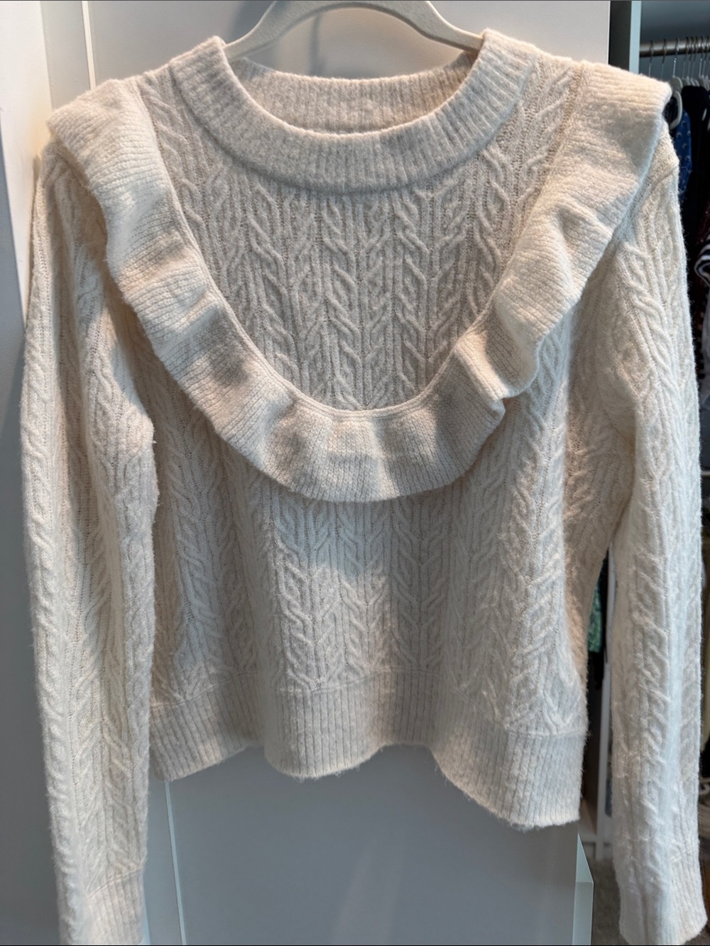 Old Navy Cream Ruffle Cable-Knit Women's Sweater